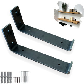 Heavy Duty Shelf Brackets for Scaffold Board Shelving - 6mm Thick Shelves Support Industrial Rustic Style (Raw Steel, 125mm UP)