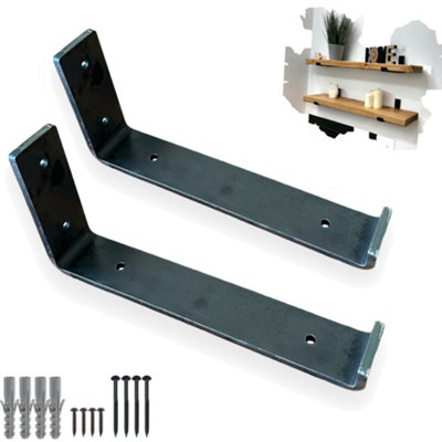 Heavy Duty Shelf Brackets for Scaffold Board Shelving - 6mm Thick Shelves  Support Industrial Rustic Style (Raw Steel, 225mm UP)