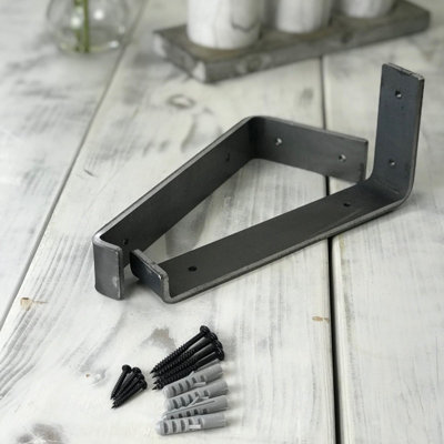 Heavy Duty Shelf Brackets for Scaffold Board Shelving - 6mm Thick Shelves Support Industrial Rustic Style (Raw Steel, 275mm UP)