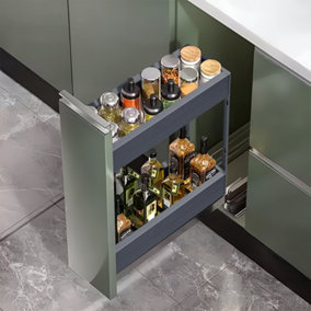 Heavy Duty Slide Out Cabinet Organizer,Soft Closure Pantry Shelves Drawers,2 Tier Aluminium Shelf Fixed Storage Shel,Grey