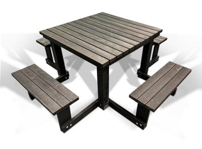 Heavy Duty Square Picnic Table, Premium Quality, Black, 8 Seater, Recycled Plastic