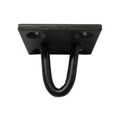 Heavy Duty Staple On Plates X2 Black (Chain Wire Rope Pad Eye Steel Wall Anchor) - 7