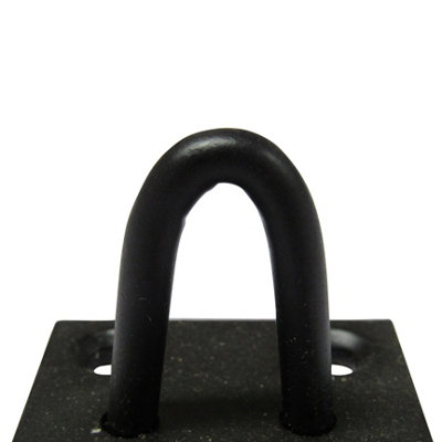Heavy Duty Staple On Plates X2 Black (Chain Wire Rope Pad Eye Steel Wall Anchor) - 9