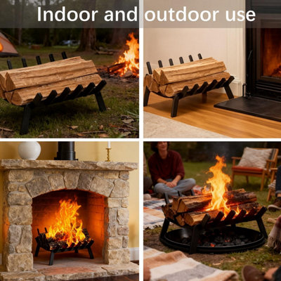 Heavy Duty Steel Fireplace Grate Heat Resistant Firewood Rack with ...