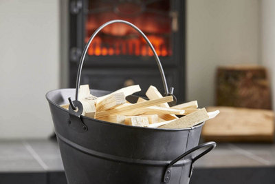 Heavy Duty Steel Fireside Waterloo Bucket Fireplace Coal Scuttle Fuel Ash Wood Log Storage Holder Hod Matte Black - FIRE122 - 3