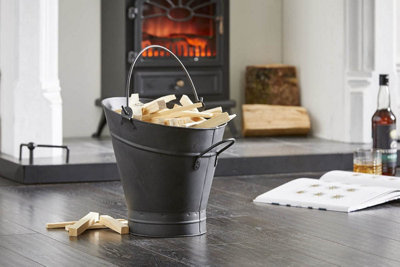 Heavy Duty Steel Fireside Waterloo Bucket Fireplace Coal Scuttle Fuel Ash Wood Log Storage Holder Hod Matte Black - FIRE122 - 4