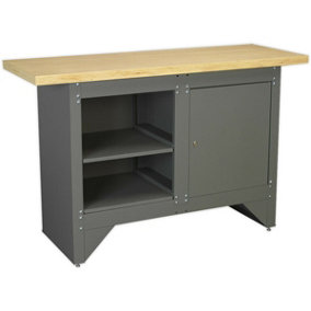 Heavy Duty Steel Workbench - Shelf & Locked Cupboard - Garage Work Wood Station