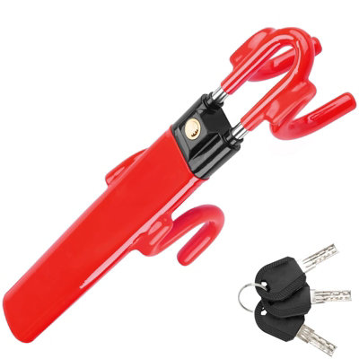 Heavy-Duty Steering Wheel Lock Twin Bar, Adjustable Fit for Cars, SUVs, Trucks & Vans High-Visibility Security Device with 2 Keys