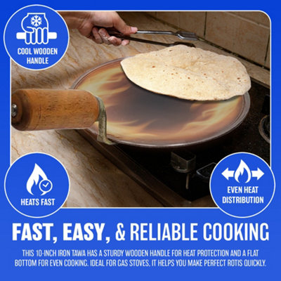 Heavy Duty Tawa Pan 10 Inch Cooking Kitchen Handle Roti Cookware Home Food
