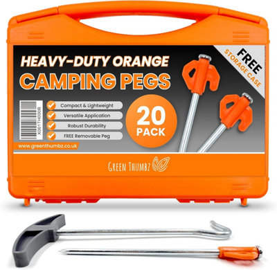 Heavy Duty Tent Pegs 20cm Galvanized Metal Pegs for Hard Ground with Peg Remover & Storage Case Pack of 20 Camping Pegs