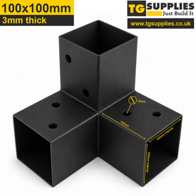 Heavy Duty Three Way Pergola Corner Bracket - Black Powder Coated Steel ...