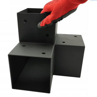 Heavy Duty Three Way Pergola Corner Bracket - Black Powder Coated Steel ...