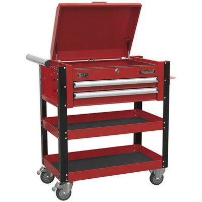 Heavy Duty Tool & Parts Trolley - 925 x 440 x 900mm - Lockable Top - Red