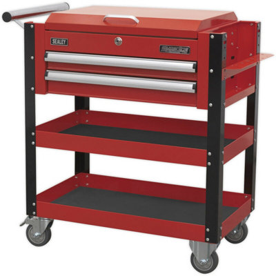 Heavy Duty Tool & Parts Trolley - 925 x 440 x 900mm - Lockable Top - Red