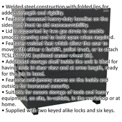 Heavy Duty Tool Vault - Welded Steel Construction - Gas Struts - Secure Site Box