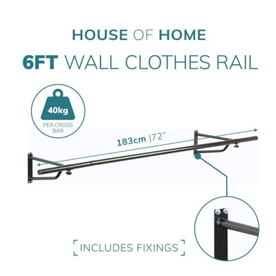 Heavy Duty Wall Mounted Clothes Rail Clothes Storage & Organiser Rail for Shirts, Coats, Jackets