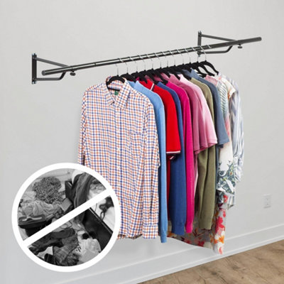 Heavy Duty Wall Mounted Clothes Rail Clothes Storage Organiser Rail for Shirts Coats Jackets Black 6ft DIY at B Q