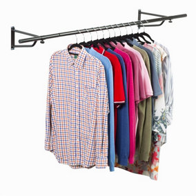 Heavy Duty Wall Mounted Clothes Rail - Clothes Storage & Organiser Rail for Shirts, Coats, Jackets & Hat - Black, 6ft