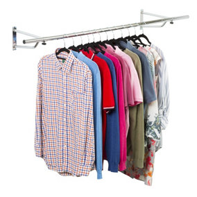 Heavy Duty Wall Mounted Clothes Rail - Clothes Storage & Organiser Rail for Shirts, Coats, Jackets & Hat - Chrome, 5ft