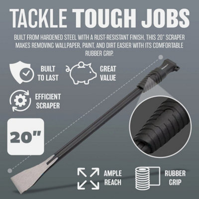 Heavy Duty Wallpaper Scraper 20 Inch Floor Paint Decoration Remover Steel Blade Comfort Grip