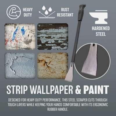 Heavy Duty Wallpaper Scraper 20 Inch Floor Paint Decoration Remover Steel Blade Comfort Grip