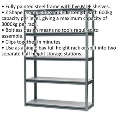 Heavy-Duty Warehouse Racking Unit with 5 MDF Shelves and 600kg Capacity