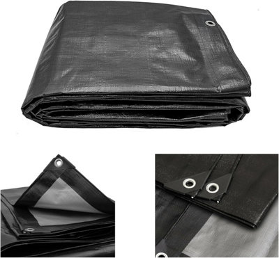 Heavy Duty Waterproof Tarpaulin Black Tarp for Outdoor Protection Durable Groundsheet Tent Shield Trailer Trampoline Cover 2m x 2m