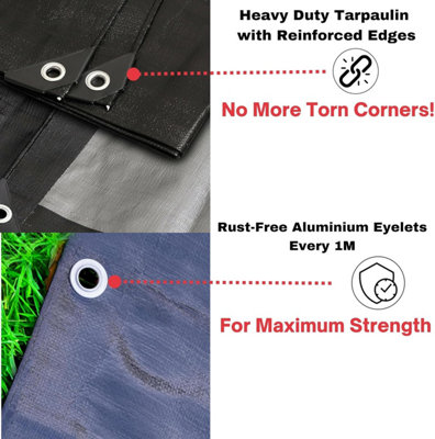 Heavy Duty Waterproof Tarpaulin Black Tarp for Outdoor Protection Durable Groundsheet Tent Shield Trailer Trampoline Cover 2m x 2m