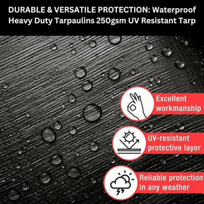 Heavy Duty Waterproof Tarpaulin Black Tarp for Outdoor Protection Durable Groundsheet Tent Shield Trailer Trampoline Cover 5m x 6m - 4