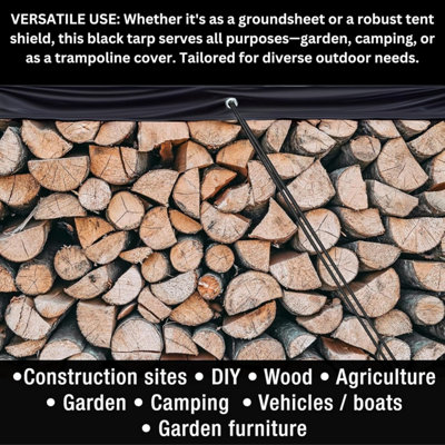 Heavy Duty Waterproof Tarpaulin Black Tarp for Outdoor Protection Durable Groundsheet Tent Shield Trailer Trampoline Cover 5m x 6m - 5