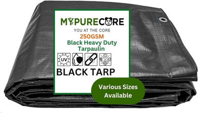 Heavy Duty Waterproof Tarpaulin Black Tarp Outdoor Protection Durable Groundsheet Tent Shield Trailer TrampolineCover3m x 3m