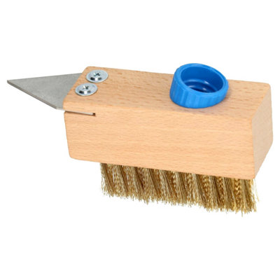 Heavy-Duty Weed Remover Tool, Wire Brush Patio Cleaner - Steel Angled Brass Bristles, Steel Blade Scraper - Removes Weeds