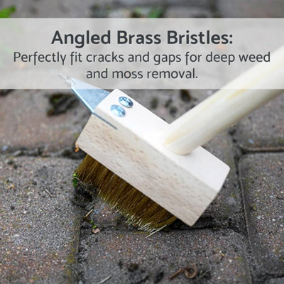 3 In 1 Telescopic Weed Remover Brush Wire Head Paving Decking Clean Scrub Moss Weed Remover Tool Wire Brush Scraper Set With Metal Broom & Weed Removal Head Green