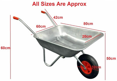 Heavy Duty Wheelbarrow 65l Litre Galvanised Steel Outdoor Wheel