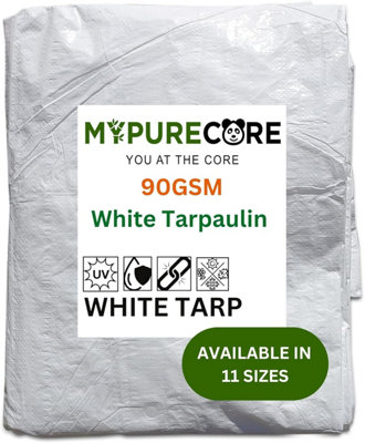 Heavy Duty White Tarpaulin Durable Waterproof  UV Resistant Versatile Tarp Sheet for Outdoor Garden Camping- Large Sheet 3m x 3m