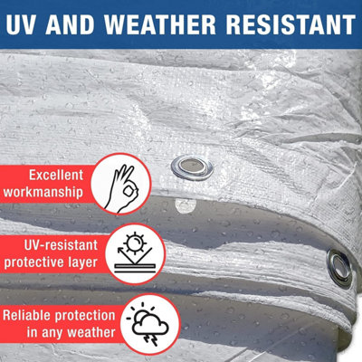Heavy Duty White Tarpaulin Durable Waterproof  UV Resistant Versatile Tarp Sheet for Outdoor Garden Camping- Large Sheet 4m x 6m - 3