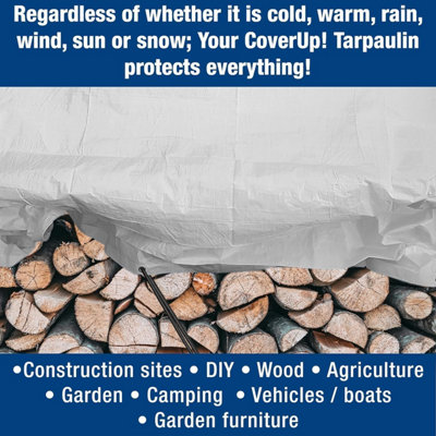Heavy Duty White Tarpaulin Durable Waterproof  UV Resistant Versatile Tarp Sheet for Outdoor Garden Camping- Large Sheet 4m x 6m - 4