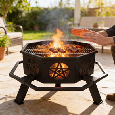 FLAMELY 25" Black Fireplace Poker - Cast Iron Fire Pit Tool With Rust Resistant Coating