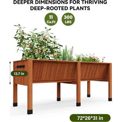 Heavy Duty Wooden Raised Garden Bed 72x26x30in Elevated Planter Box