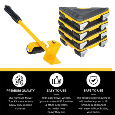 Heavy Furniture Lifter Moving Tool Set Kit 1 Rod 4 Rollers Wheels Mover ...