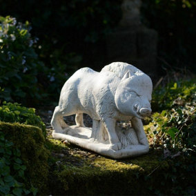 Heavy Stone Cast Boar Garden Statue
