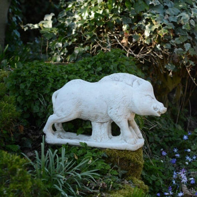 Heavy Stone Cast Boar Garden Statue