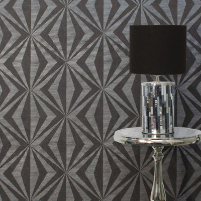 Heavy Weight Italian Vinyl Black And Silver Geometric Wallpaper Textured Finish