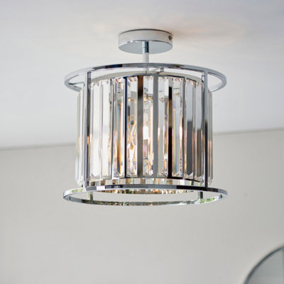 Heckford Chrome with Crystal Glass 3 Light Bathroom Semi Flush Ceiling Fitting