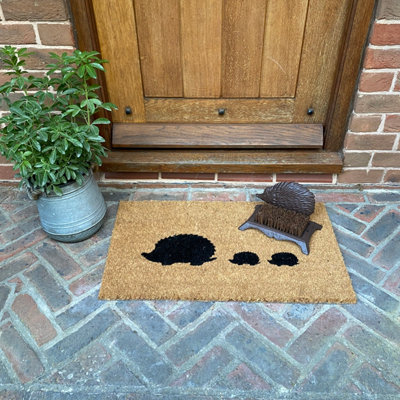 Hedgehog Coir Doormat and Cast Iron Boot Brush Set