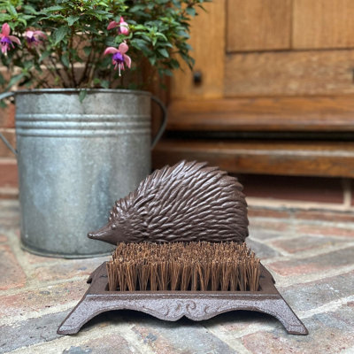 Hedgehog Coir Doormat and Cast Iron Boot Brush Set