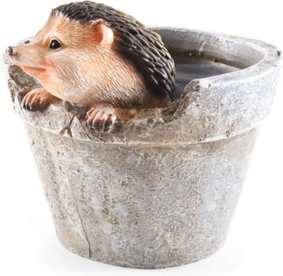 Hedgehog Design Weather-Resistant Polyresin Garden Plant Pot with Drainage Holes - H15cm x 15.5cm Diameter