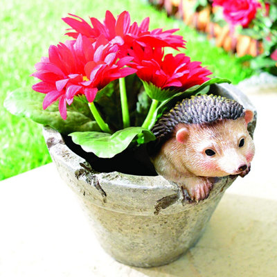 Hedgehog Design Weather-Resistant Polyresin Garden Plant Pot with Drainage Holes - H15cm x 15.5cm Diameter