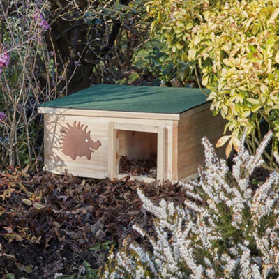 Hedgehog House Wooden Garden Nature Hibernation Box with Waterproof Pitched Roof