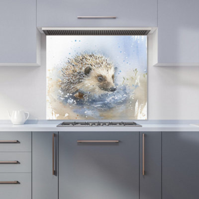 Hedgehog Watercolour Premium Glass Kitchen Splashback W600mm x H600mm